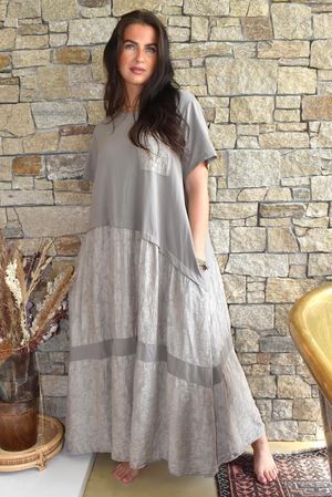 Tasha Damask T Shirt Maxi Dress Mocha